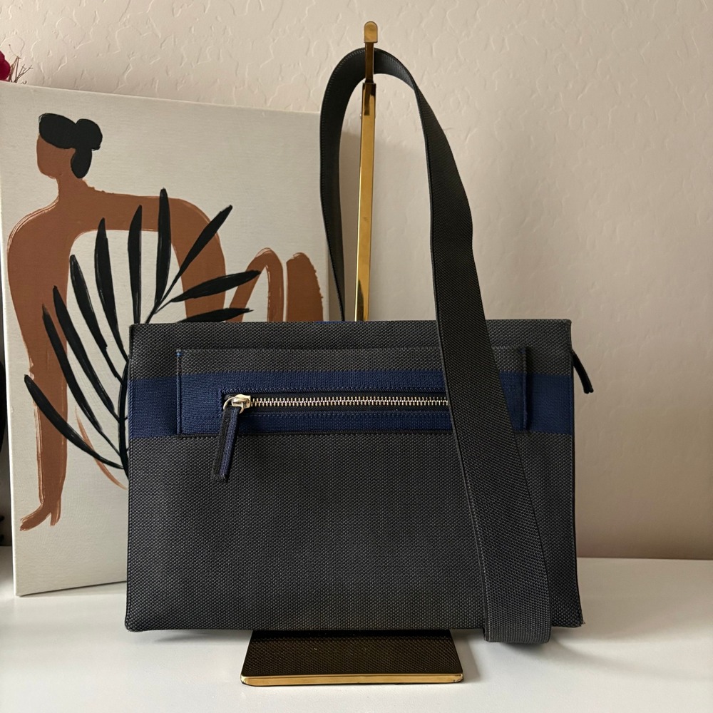 Rothy's Dual Zip Crossbody Purse Black Blue Canvas Bag